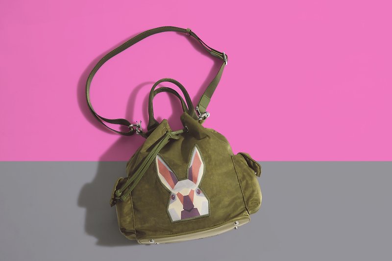 Khieng Atelier Diamond Rabbit鑽石兔肩背水桶包 - 橄欖綠 - 側背包/斜背包 - 其他材質 咖啡色