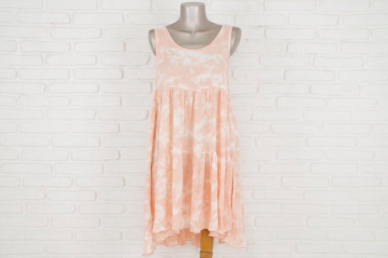 Uneven dyed tank top tiered beach dress <Pink> - One Piece Dresses - Other Materials Pink
