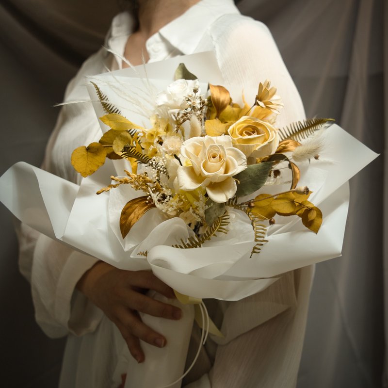 Autumn Whispers Series -Autumn Reed Preserved Flower Bouquet - ช่อดอกไม้แห้ง - พืช/ดอกไม้ สีเหลือง