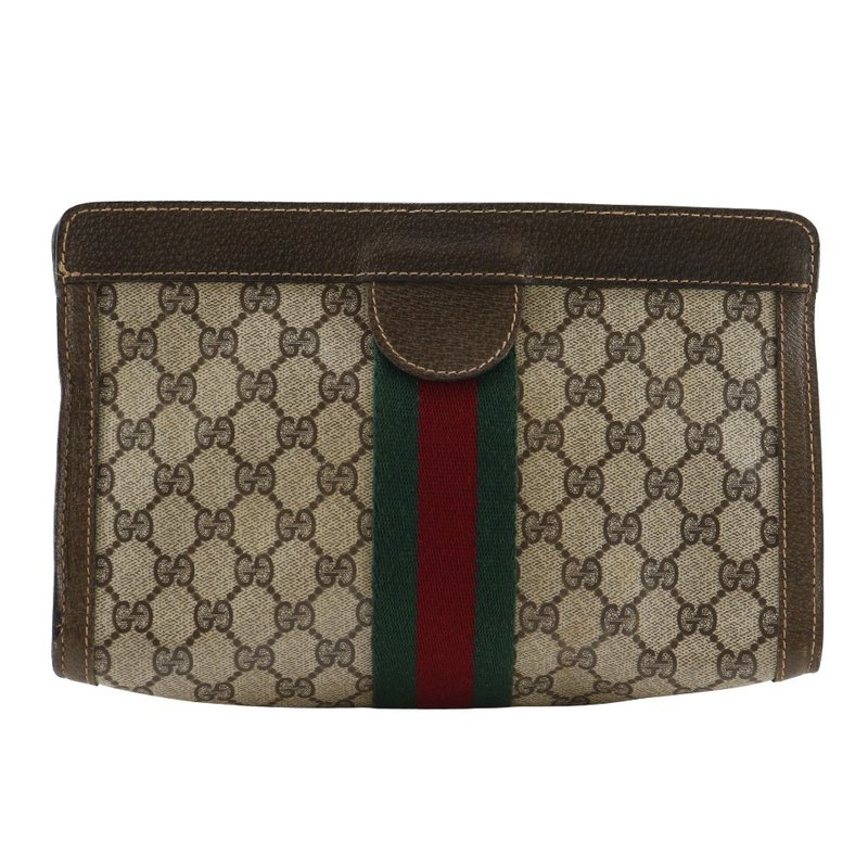 【日本直送】グッチ GUCCI シェリーライン クラッチバッグ ポーチ グッチパルファム ノベルティ GGプラス×レザー 茶 ユニセックス【中古】 - 手拿包 - 其他人造纖維 咖啡色