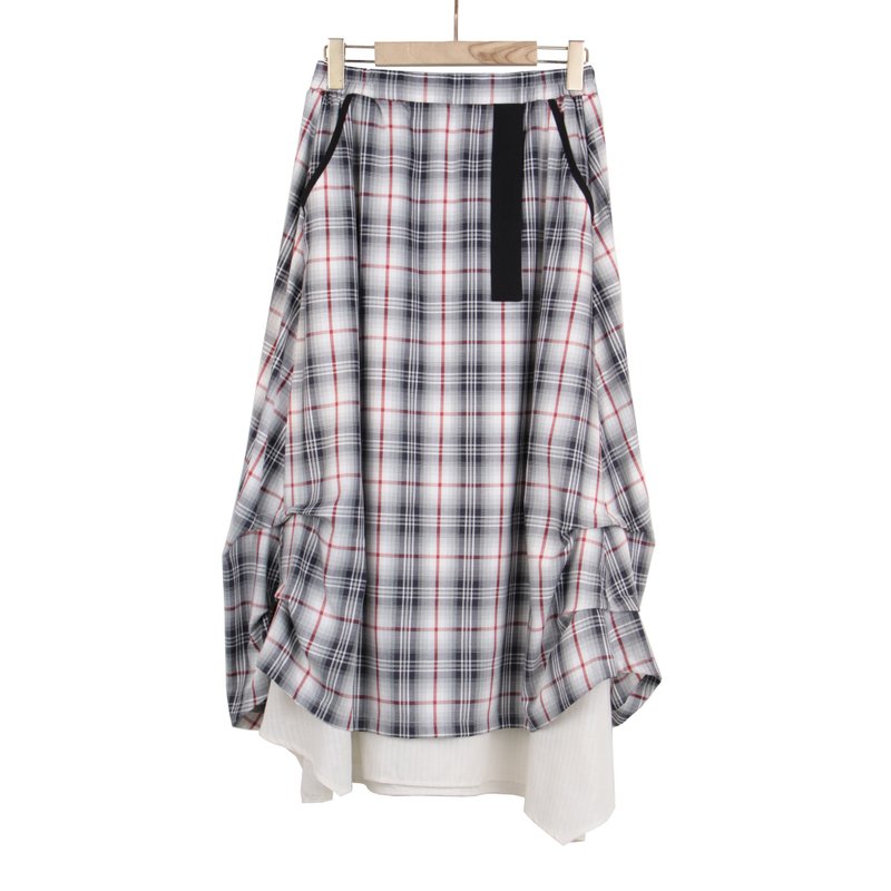 紅線格 - 側車摺雙層拼接造型裙 #U6044 - 裙子/長裙 - 棉．麻 灰色