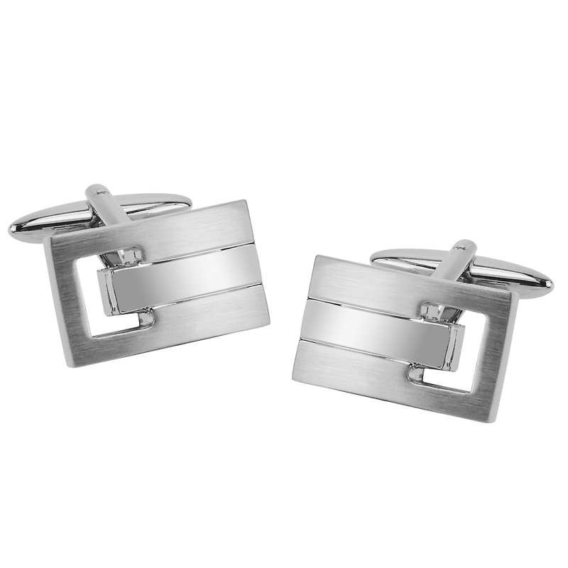 Shiny and Brushed Silver Vented Cufflinks - Cuff Links - Other Metals Silver