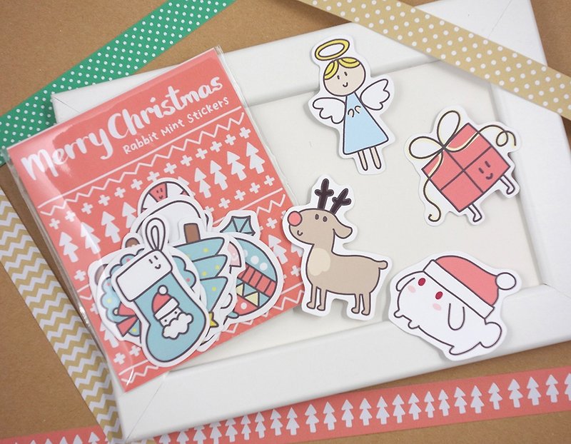 Rice fried rice cake Rabbit Christmas stickers - Stickers - Paper Red