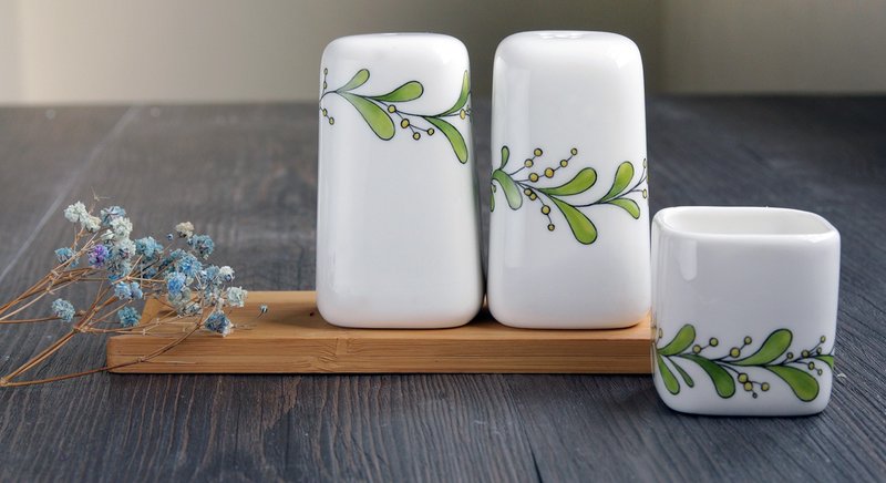 Acacia spice jar set of three - Food Storage - Porcelain 