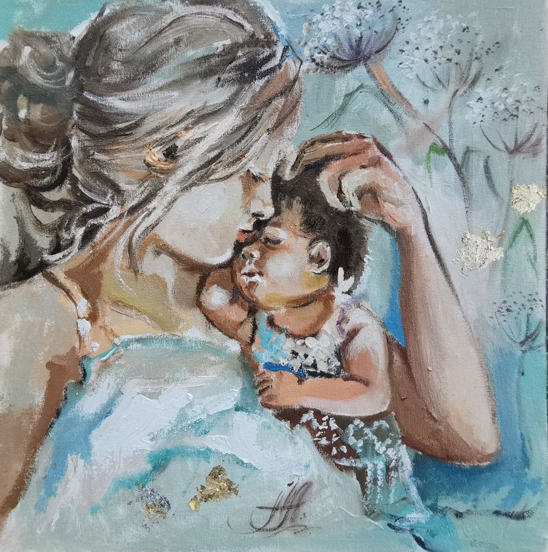 FAMILY OIL PAINTING ON CANVAS Mom and baby - Wall Décor - Other Materials 