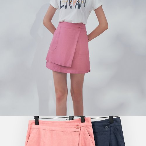 MEDUSA LADY 【MEDUSA】粉彩側蓋亞麻短褲裙 - 2色 (M-XL) | 女短裙 褲型內裡