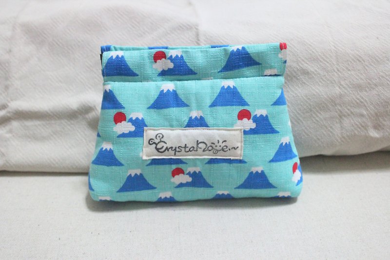 富士山-夾式口金小包 - 零錢包/小錢包 - 棉．麻 藍色
