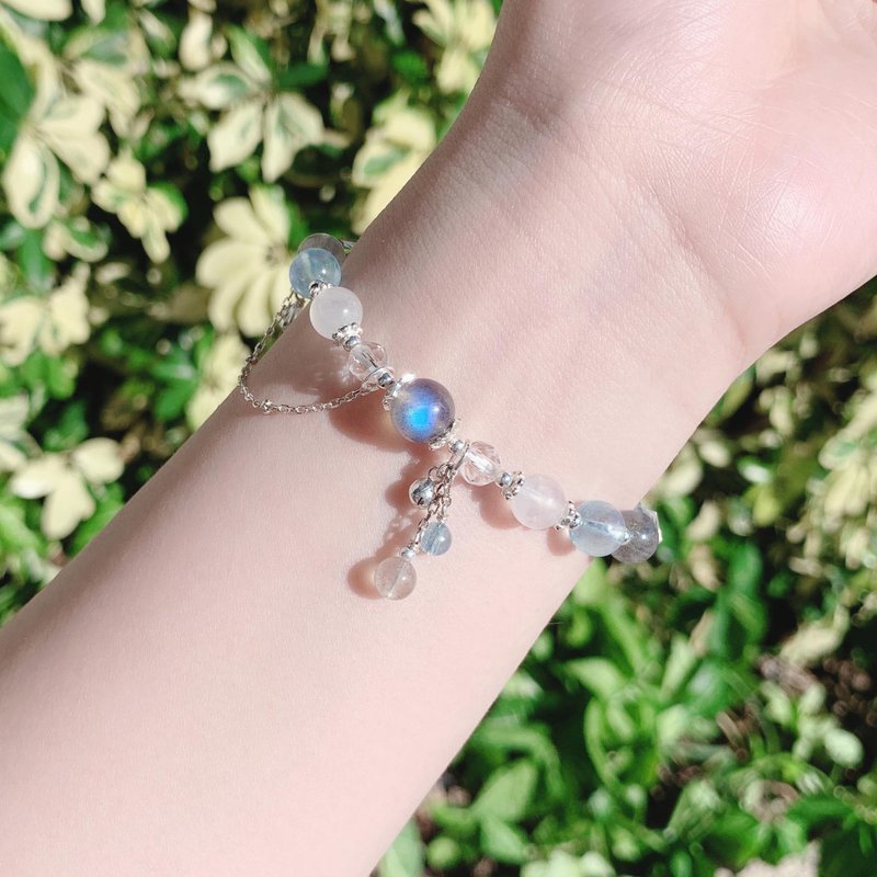 Labradorite Aquamarine Moonstone White Crystal S925 Sterling Silver Natural Crystal Bracelet - สร้อยข้อมือ - คริสตัล หลากหลายสี