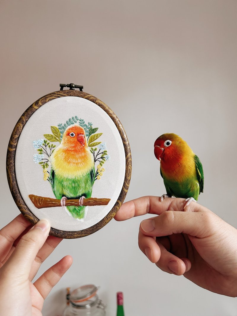 CUSTOM PET DRAWING on Oval Shape wall hanging silk (100% silk) - L15cm x W12cm - Other - Silk Multicolor