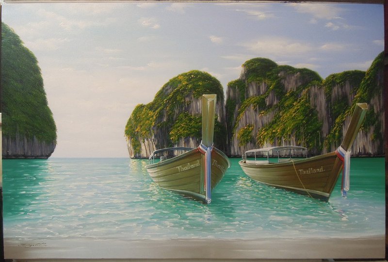 Phi Phi Islands painting oil painting on canvas 80X120 cm. - Wall Décor - Cotton & Hemp 