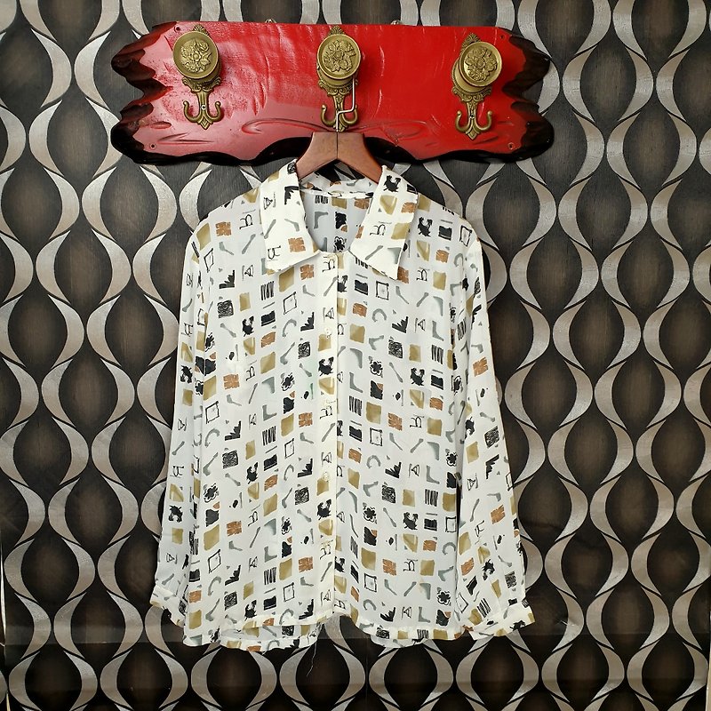 小龜葛葛-日本-排列有續抽象小物件古著襯衫 - 恤衫 - 其他人造纖維 