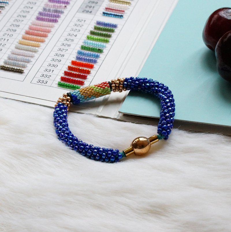 Kumihimo手織日本玻璃珠 KTM-14 ( Handbraided Kumihimo Seed Beads Bracelet ) - 手鍊/手鐲 - 玻璃 藍色