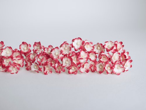makemefrompaper paper flower, DIY supplies 50 pcs.small cherry blossom, 1.5 cm., red brush color