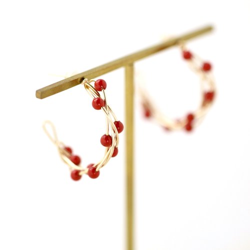 stella-jewelry 【受注製作】14kgf Swarovski Crystal Beads Red Coral Twist Pierced Earrings 【gift box】