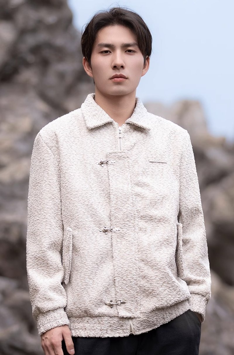 新中式復古 盤扣翻領夾克外套 - 男夾克/外套 - 其他材質 白色