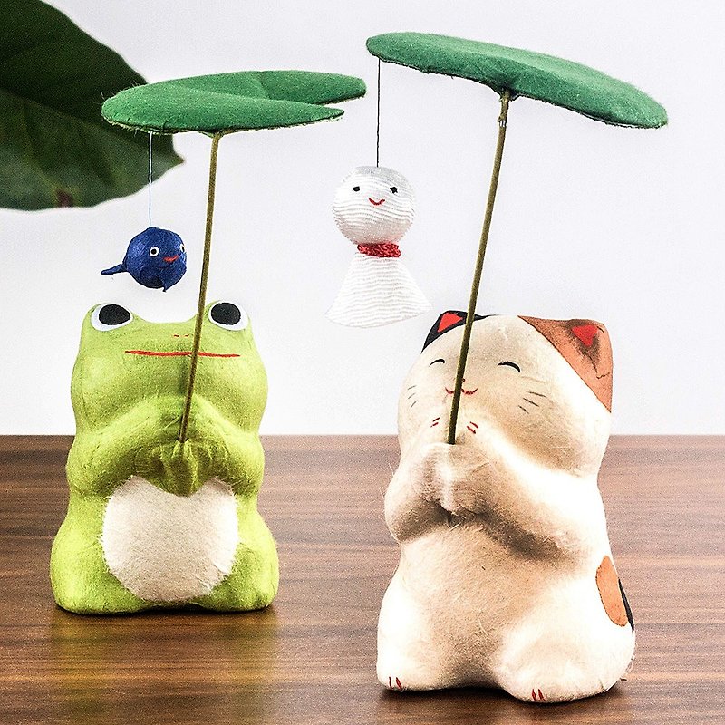 日本進口龍虎作堂和紙雨天青蛙創意車載擺件辦公桌可愛貓咪兔禮物 - 擺飾/家飾品 - 紙 