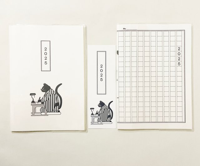 10月始まり 2025年 文豪猫原稿用紙 スケジュール手帳 イラスト 10月始まり 2025年 文豪猫原稿用紙 スケジュール手帳 イラスト