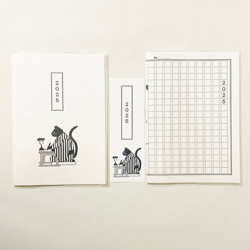 Starting in October, 2025, Writer Cat Manuscript Paper, Schedule Planner, 2 Illustration Covers, Bookmark Included, B6, 48 Pages, Year of the Snake, Writer, Fountain Pen, Kimono, Animal - Notebooks & Journals - Paper White