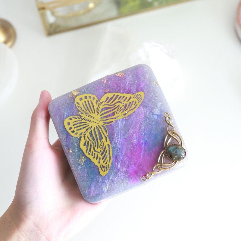 方形奧根能量盤 ~ 拉長石蝴蝶 - 擺飾/家飾品 - 水晶 紫色