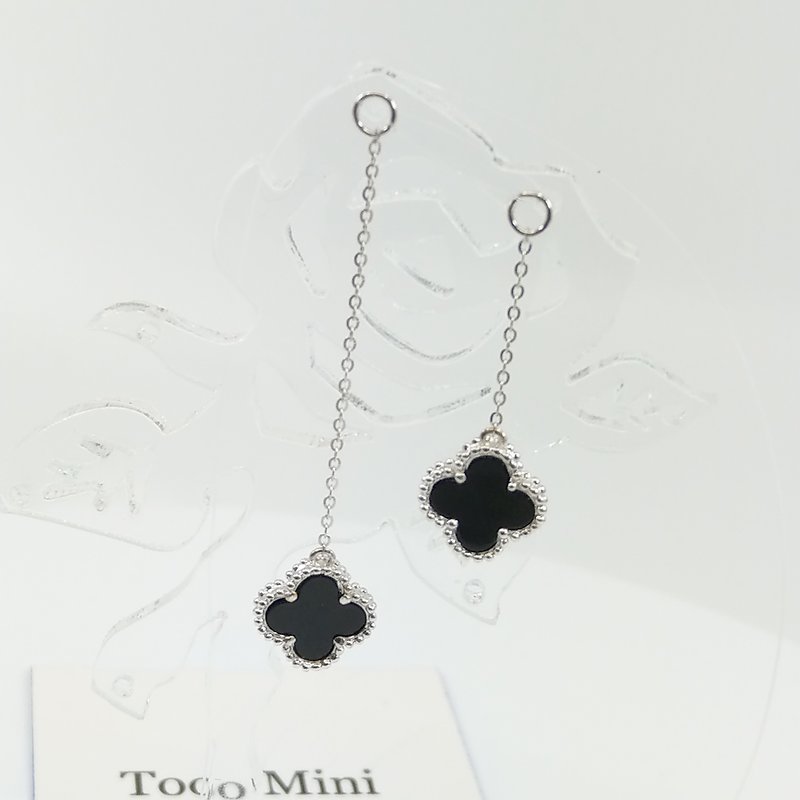 Mini Clover 18K Gold Earrings Charm (Black Agate) - Earrings & Clip-ons - Crystal Black