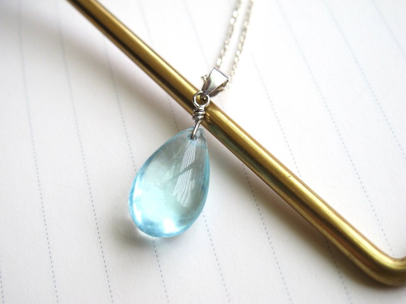 Seawater Sapphire x 925 Silver Chain [Sea Blue] - Natural Stone Necklace Series - สร้อยคอ - คริสตัล สีน้ำเงิน
