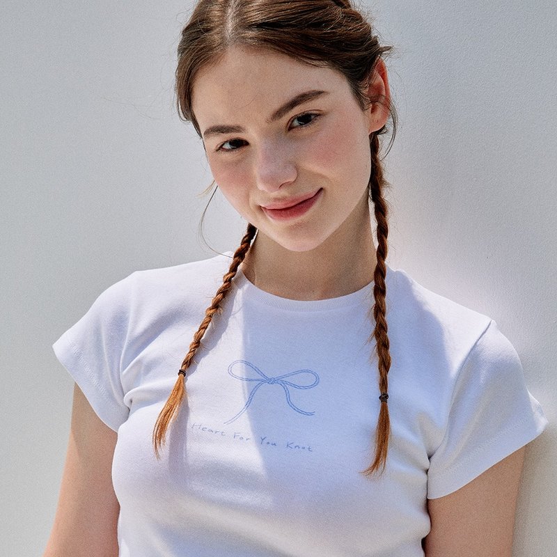 HEART FOR YOU KNOT TEE - 女 T 恤 - 棉．麻 白色