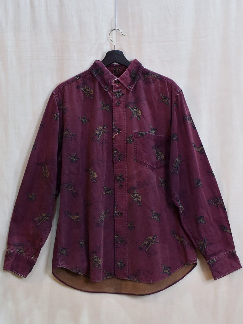 Vintage 男版動物襯衫 紫紅獵人 - 男襯衫/休閒襯衫 - 棉．麻 