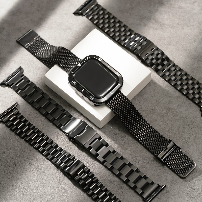 Apple watch - 黑水鬼錶殼 x 黑鋼錶帶 套組 - 錶帶 - 其他材質 