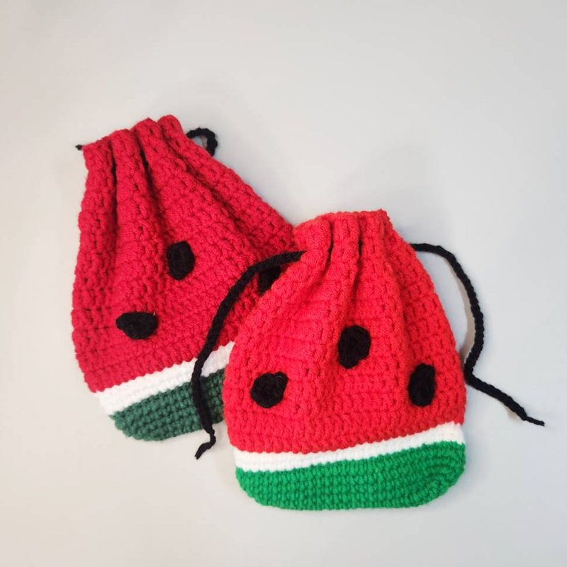 Delicious watermelon bunch pocket crochet handmade finished product - Drawstring Bags - Cotton & Hemp Red