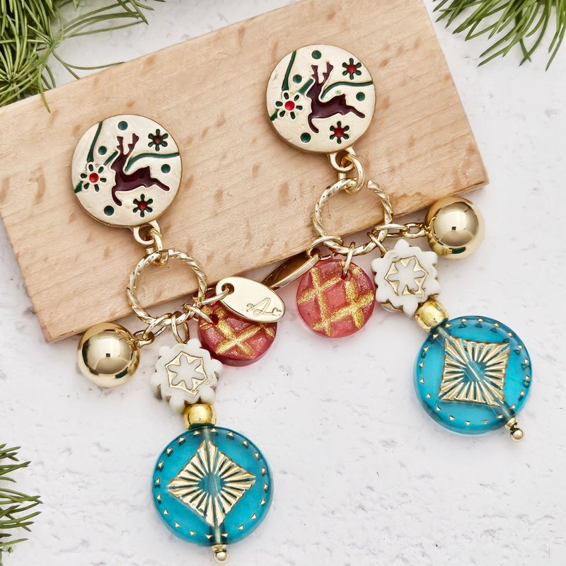 Christmas Golden Bells-Clip or Pin Earrings [Christmas] - Earrings & Clip-ons - Resin Green