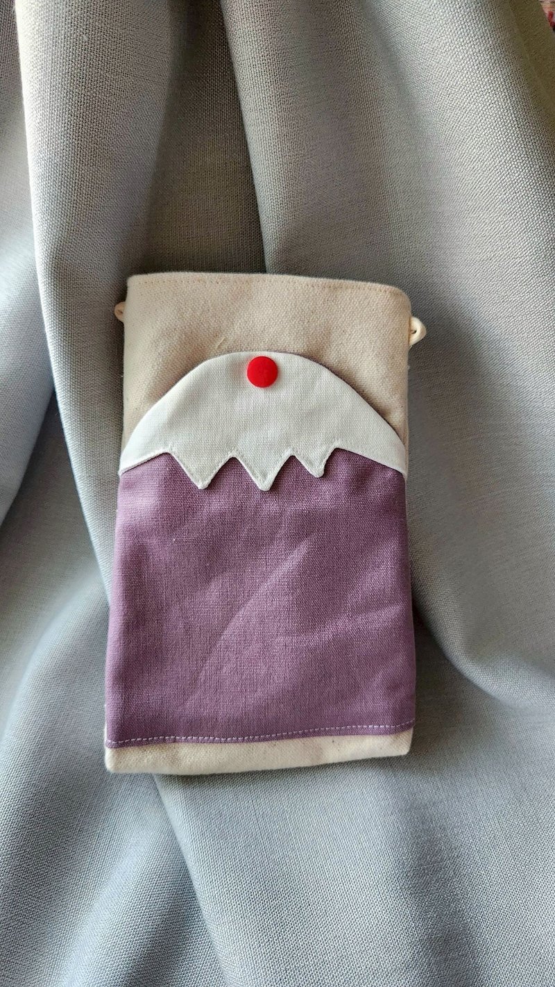 幸運紫富士山手機袋背面無拉鏈款 - 側背包/斜背包 - 棉．麻 