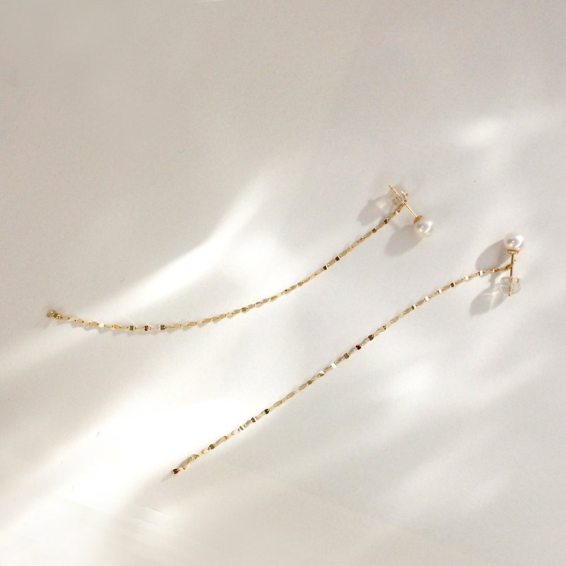 Miss Queeny original | goddess hair 14k gold natural pearl ear two wear - Earrings & Clip-ons - Other Metals Gold
