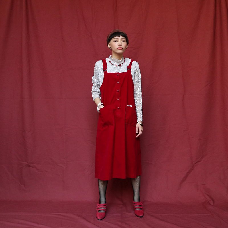 Pumpkin Vintage. Ancient corduroy sling dress - One Piece Dresses - Other Materials Red