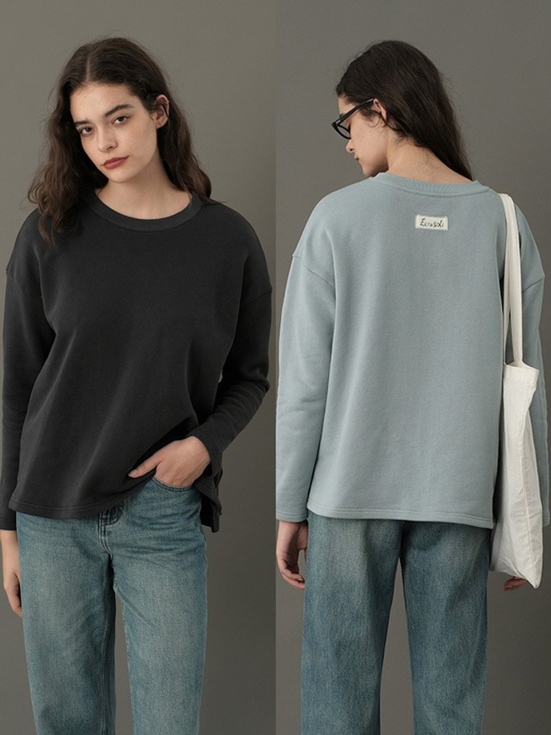 ECRU SOLI Plain White Comfortable Loose Box Sweater for Autumn and Winter - Women's Tops - Cotton & Hemp Multicolor