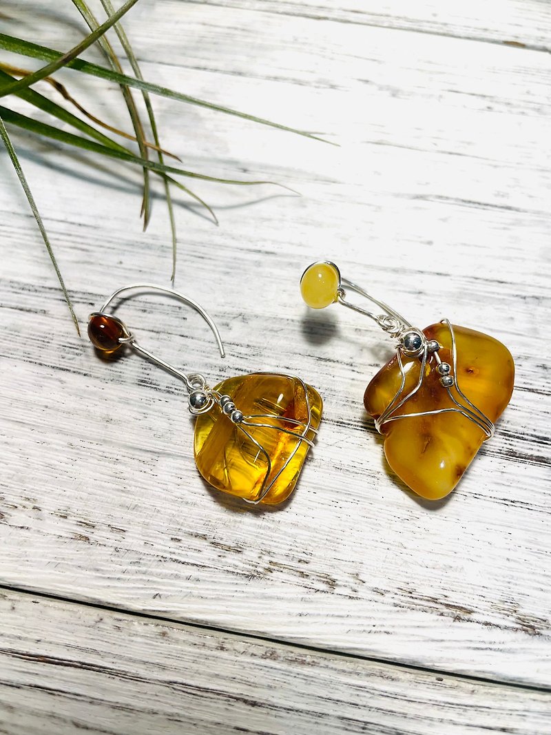 Baltic amber sterling silver earrings - ต่างหู - เครื่องประดับพลอย สีเหลือง