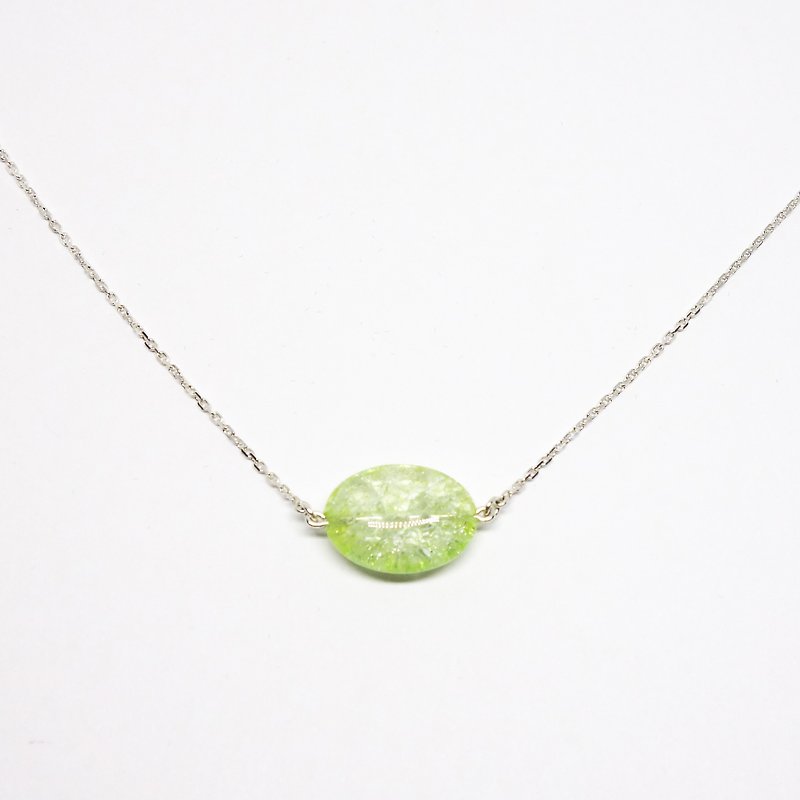 黄緑クラック水晶SVネックレス【Pio by Parakee】 cracked crystal necklace - 項鍊 - 寶石 綠色