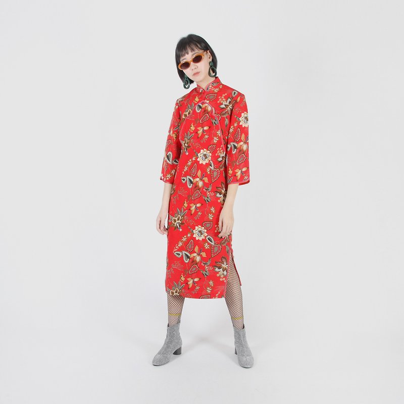 [Egg plant ancient] Yang Cai rouge printing improved ancient cheongsam - One Piece Dresses - Polyester Red