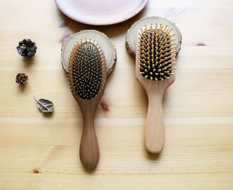[Value Gift Box] Taiwan Patented Luxurious Ash Gold Comb + Classic Beech Massage Comb - Makeup Brushes - Wood 
