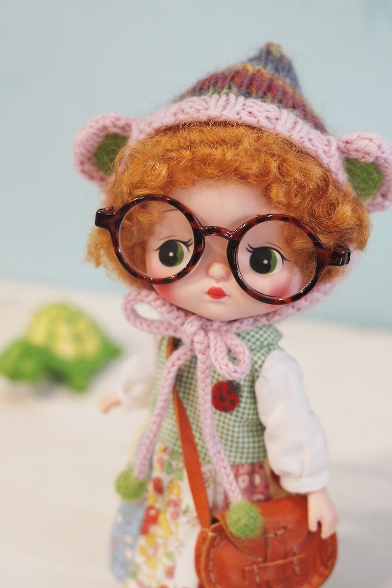 Baby with retro style glasses Holala, sister, cloth and monchhichi can wear - กรอบแว่นตา - พลาสติก สีนำ้ตาล