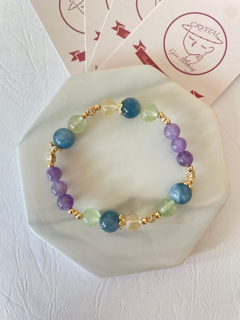 14K Gold Design Crystal Bracelet Devil Aquamarine Lavender Amethyst Grape Stone Lucky Fortune - Bracelets - Crystal Multicolor