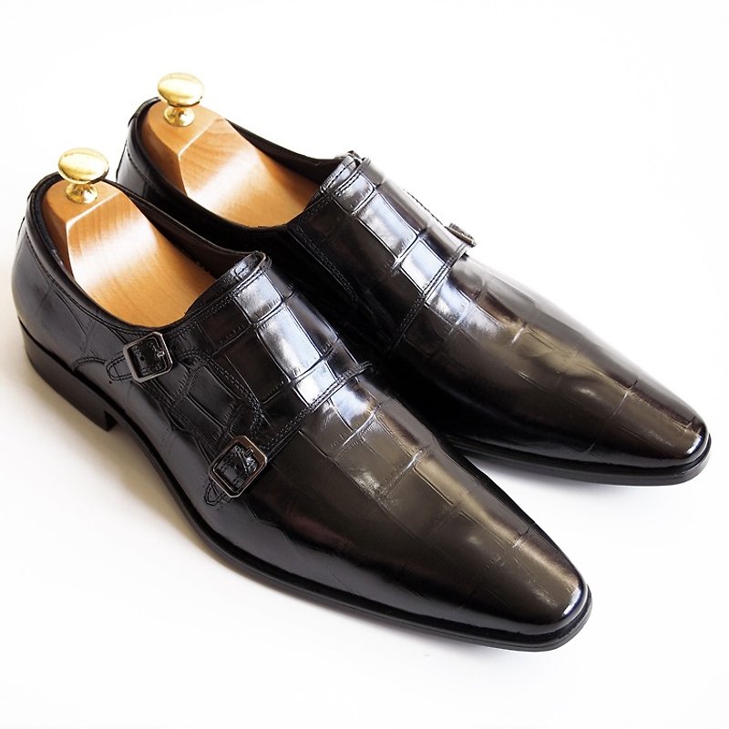 LMdH x STERLINGandCo. Collaboration: Leather Sole Monk Shoes-Black - รองเท้าหนังผู้ชาย - หนังแท้ สีดำ