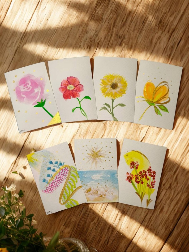靈魂花語能量卡手繪7入組附金蔥點綴 - 卡片/明信片 - 紙 多色