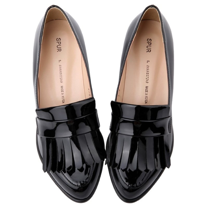 SPUR Fringe adorn flats JS7106 BLACK - รองเท้าอ็อกฟอร์ดผู้หญิง - หนังแท้ สีดำ