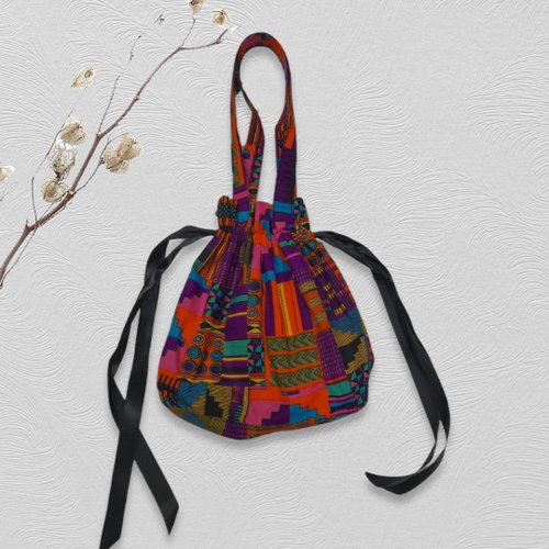 nabihouse African print drawstring bag, shoulder bag, Ribbon drawstring bag Tote bag Gifts