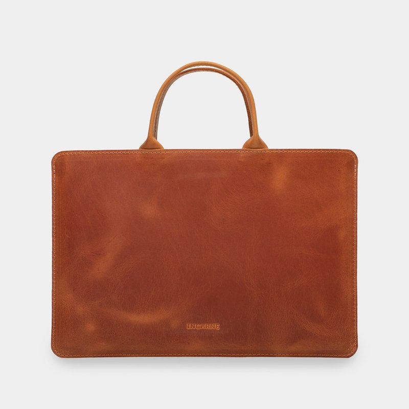 手工干邑色皮革筆記型電腦保護套 – 時尚的 MacBook 便攜包 - 電腦包/筆電包 - 真皮 橘色