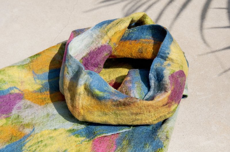 Wool felt scarf / wet felt scarves / watercolor art scarf / wool gradient scarf - rainbow palette - ผ้าพันคอถัก - ขนแกะ หลากหลายสี
