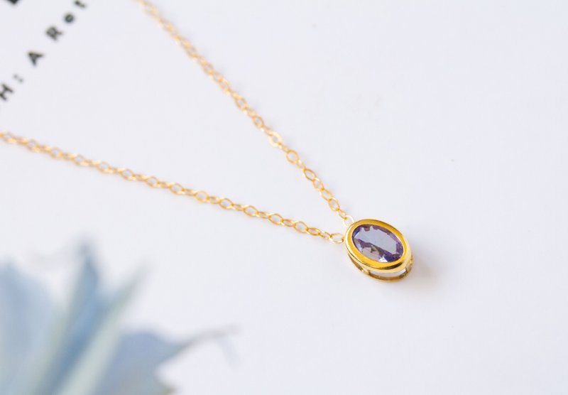 ジュエルタンザナイト オーバルベゼルネックレス 14kgf / Tanzanite Oval Bezel Necklace in 14k Gold Filled - 項鍊 - 寶石 藍色