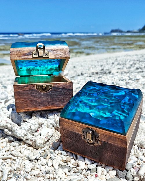 Re.洄藝 綠島手作/樹脂海浪海洋原木戒指盒飾品盒/收納盒木頭置物盒木製盒