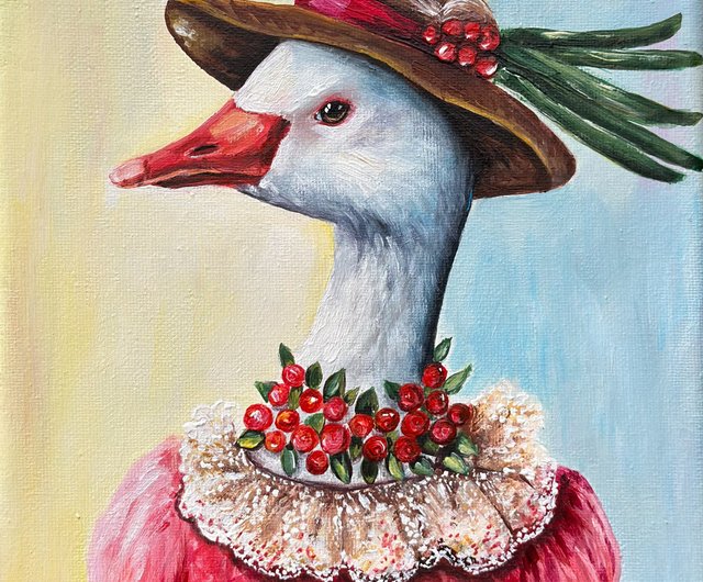 ガチョウのオリジナルキャンバス絵画、鳥の装飾、手作りギフト