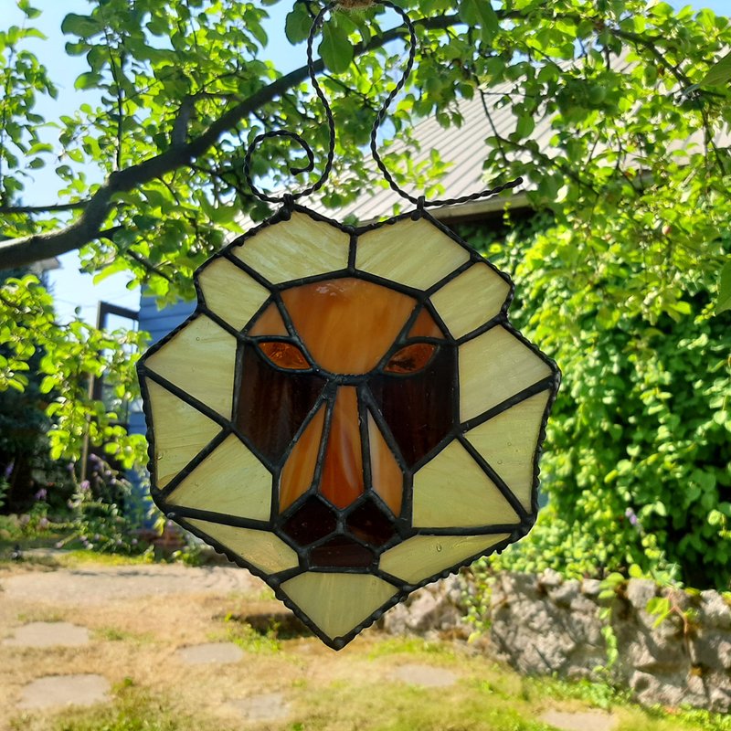 Leo Stained glass Zodiac sign/ Constellation sign/ Birthday gift / Horoscope - Items for Display - Colored Glass Brown